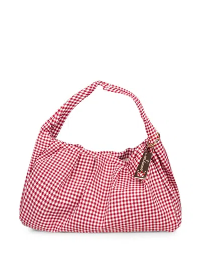 La Milanesa Large Aralia Gingham-print Shoulder Bag In Black