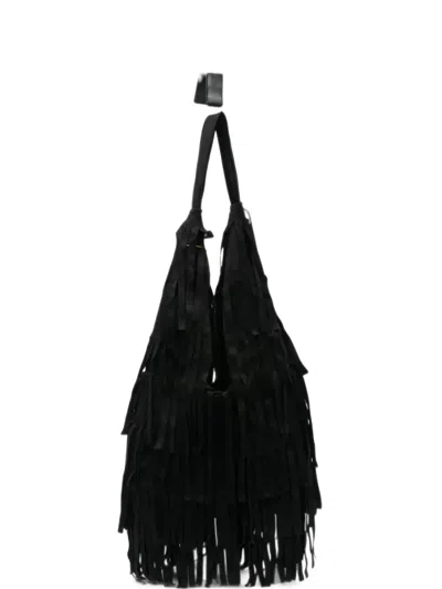La Milanesa Large Aretha Fringed Shoulder Bag In Black