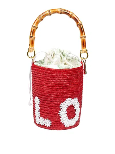 La Milanesa Love Bucket Bag In Straw Red Color