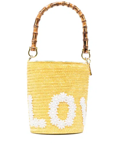 La Milanesa Love Straw Bucket Bag In Yellow