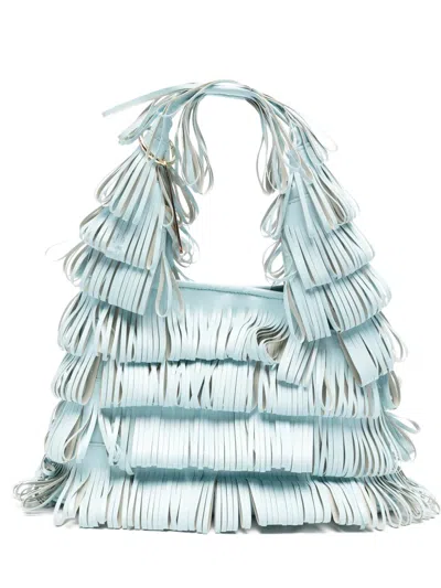 La Milanesa Media Capucine Fringed Tote Bag In Blue
