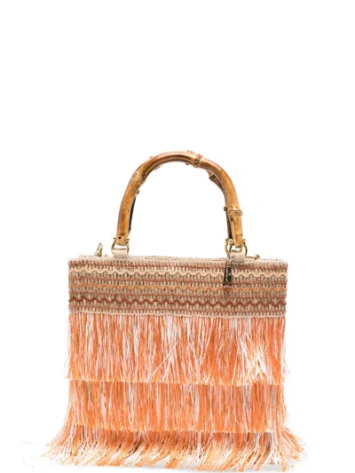 La Milanesa Media Orchidea Fringed Tote Bag In Orange