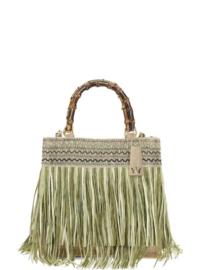 La Milanesa Medium Calla Fringed-details Bamboo-handle Tote Bag In Green