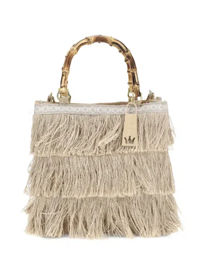 La Milanesa Medium Jucca Fringe-details Bamboo-handle Tote Bag In Neutral