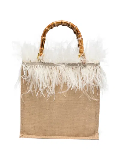 La Milanesa Medium Violetta Feather Bamboo-handle Tote Bag In Neutral