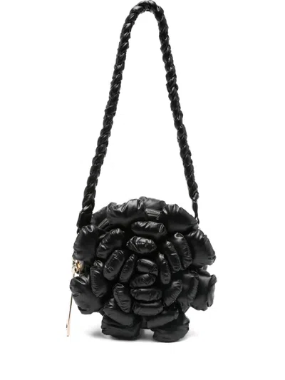La Milanesa Rose Quilted Shoulder Bag With Floral Design In Black