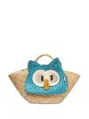 La Milanesa Owl-face Straw Shoulder Bag In Neutral