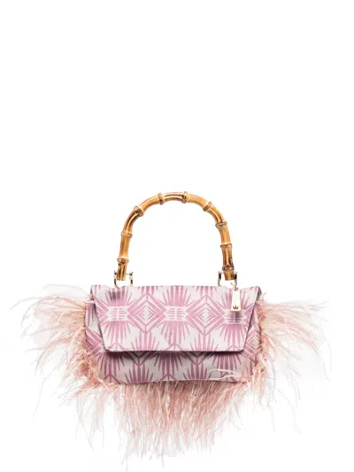 La Milanesa Polignano Velvet And Feathers Handbag In Beige