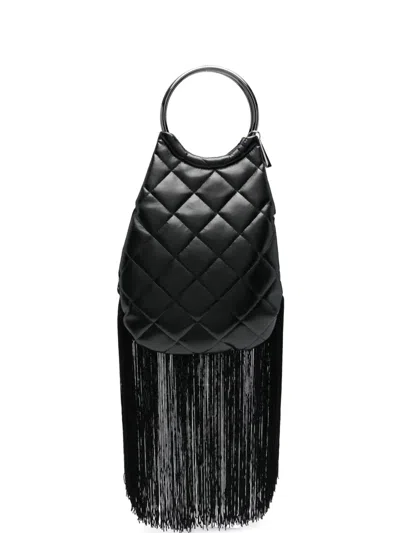 La Milanesa Quilted Fringed-bottom Clutch In Black