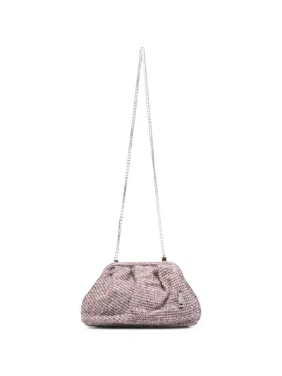 La Milanesa Sequin-embellished Knitted Clutch Bag In Purple