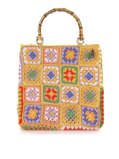 La Milanesa Shopping Bag In Crochet E Manici In Bamboo In Green