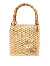 La Milanesa Camille Small Tote Bag In Straw With Flowers In Neutral