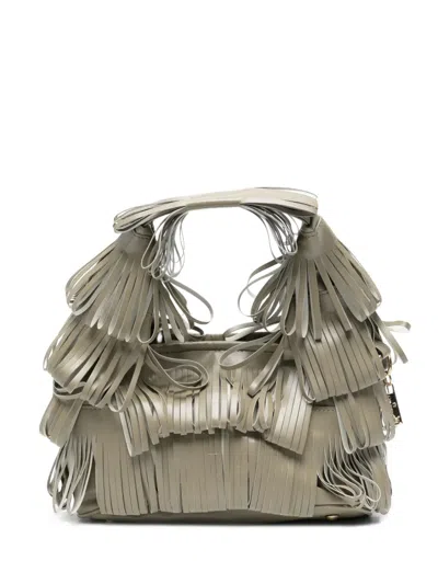 La Milanesa Small Capucine Fringed Tote Bag In Green