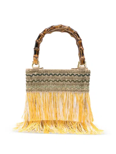 La Milanesa Small Orchidea Bamboo-handle Fringed Tote Bag In Yellow