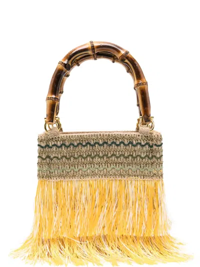 La Milanesa Small Orchidea Fringed Bamboo-handle Tote Bag In Yellow