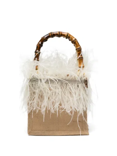 La Milanesa Small Violetta Feather Bamboo-handle Tote Bag In Neutral