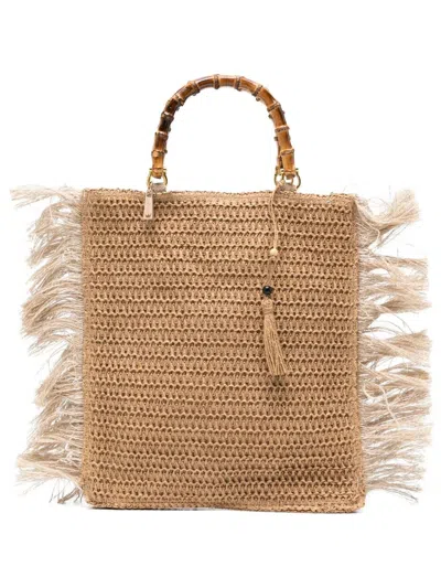 La Milanesa ''zarah'' Fringe And Knit Bag In Sand