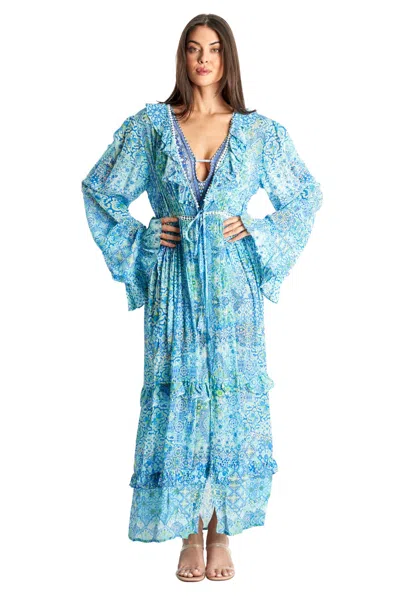 La Moda Clothing Juno Ruffles Long Sleeve Maxi Dress In Multi