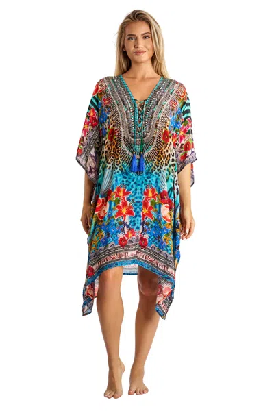 La Moda Clothing Krista Short Kaftan In Multi