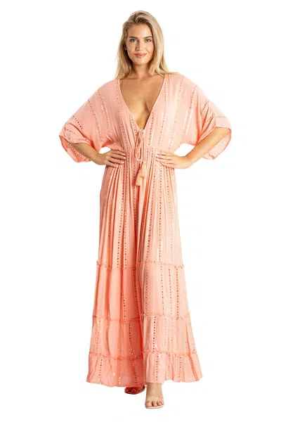 La Moda Clothing Lani Maxi Coral Robe Dress In Pink