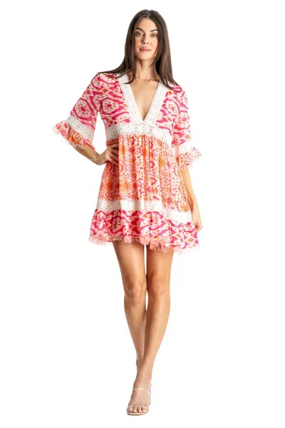 La Moda Clothing Natasha Women's Lace Trim Mini Shift Dress In Multi