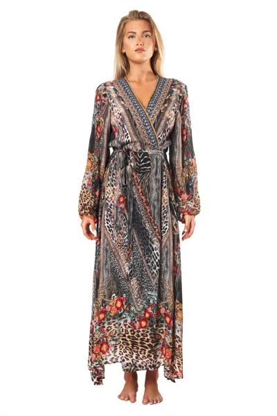 La Moda Clothing Rue Wrap 2 Way Sleeve Maxi Dress In Multi