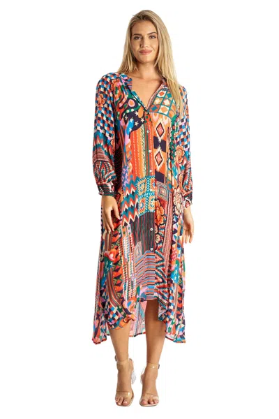 La Moda Clothing Terry Button Down Shirt Dress In Multi