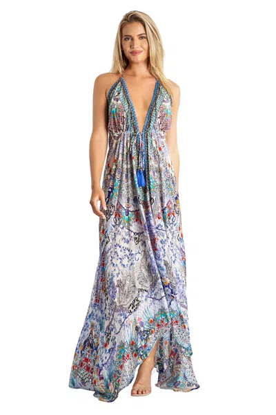 La Moda Clothing Valentina Halter Maxi Dress In Multi