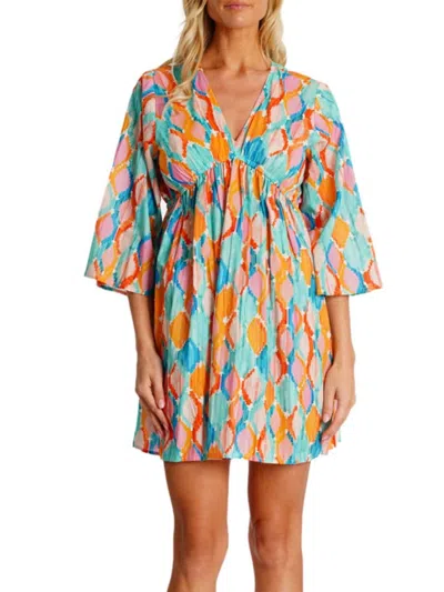 La Moda Clothing Women's Abstract Diamond-print Empire Waist Cover-up