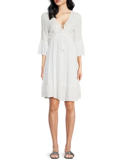 La Moda Clothing Women's Bell Sleeve Cover-up Minidress In White