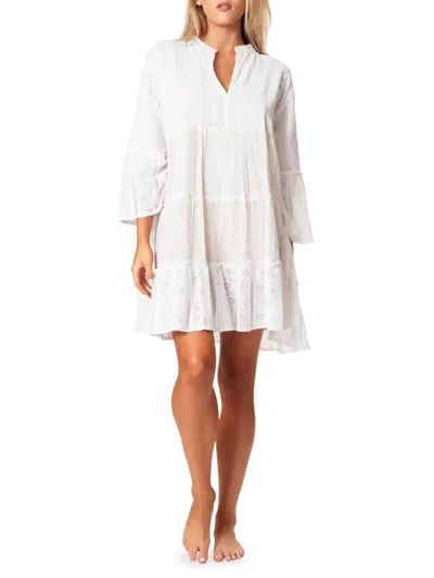 La Moda Clothing Women's Bell Sleeve Eyelet Cover Up Mini Dress In White
