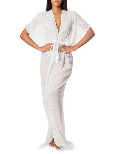 La Moda Clothing Women's Chevron Drawstring Cover Up Dress In White