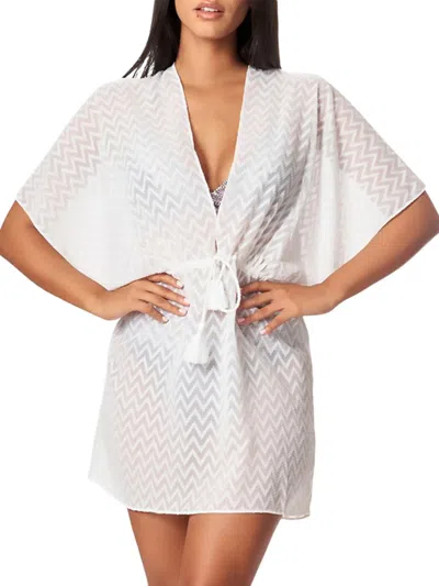 La Moda Clothing Women's Chevron Drawstring Mini Cover Up Dress In White