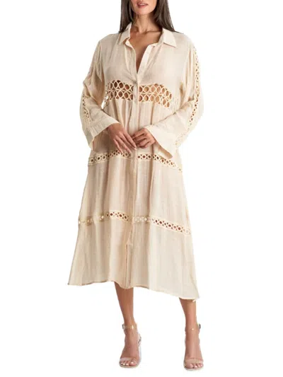 La Moda Clothing Women's Crochet Cover Up Shirt Dress In White