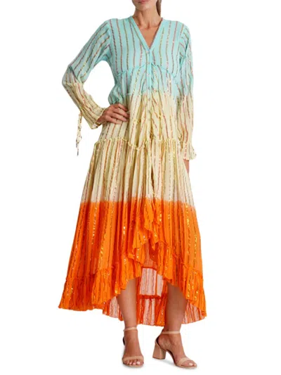 La Moda Clothing Women's Dip-dye Tiered Cotton Cover-up Maxi Dress In Multi