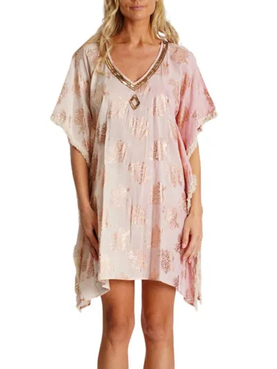 La Moda Clothing Women's Embellished V-neck Metallic Cover-up Minidress In Pink