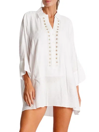 La Moda Clothing Women's Embroidered Grommeted Cover-up Minidress