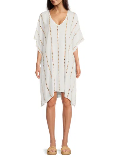 La Moda Clothing Women's Eyelet Cover-up Caftan In White