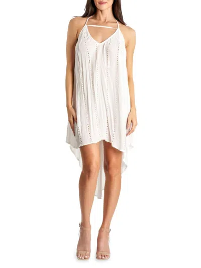 La Moda Clothing Women's Eyelet High Low Cover Up Dress In White