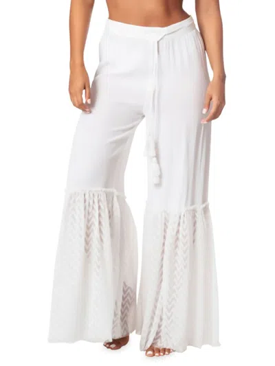La Moda Clothing Women's Flare Leg Cover Up Pants In White