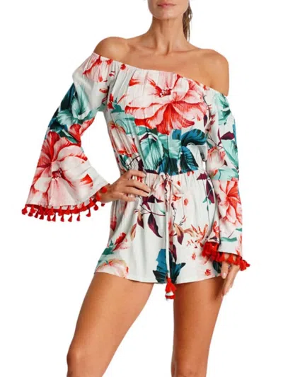 La Moda Clothing Women's Floral Off-the-shoulder Tassel Romper