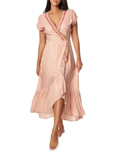 La Moda Clothing Women's High Low Belted Wrap Dress In Peach