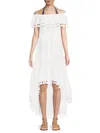 La Moda Clothing Irene Off Shoulder Ruffled High Low Dress In White