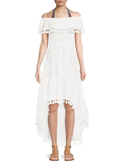 La Moda Clothing Irene Off Shoulder Ruffled High Low Dress In White