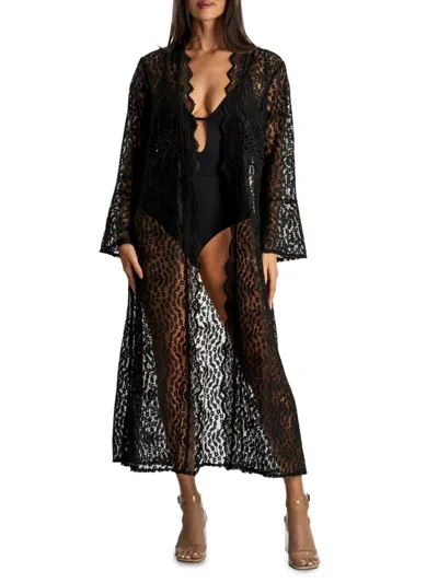 La Moda Clothing Women's Lace Cover Up Duster In Black