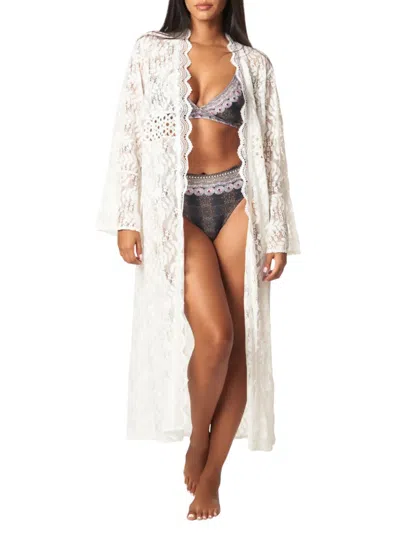 La Moda Clothing Women's Lace Cover Up Duster In White