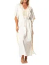 La Moda Clothing Women's Lace Trim Tassel Cover Up Caftan In White