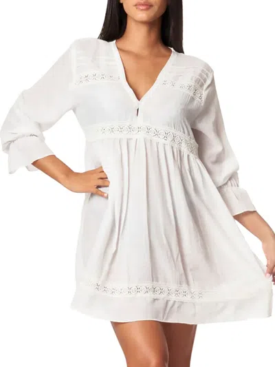 La Moda Clothing Women's Long Sleeve Crochet Mini Dress In White