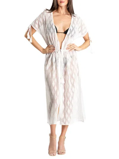 La Moda Clothing Women's Mesh Tassel Swim Cover Up In White