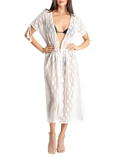 La Moda Clothing Joey V-neck Tasseled Kimono Dress In White